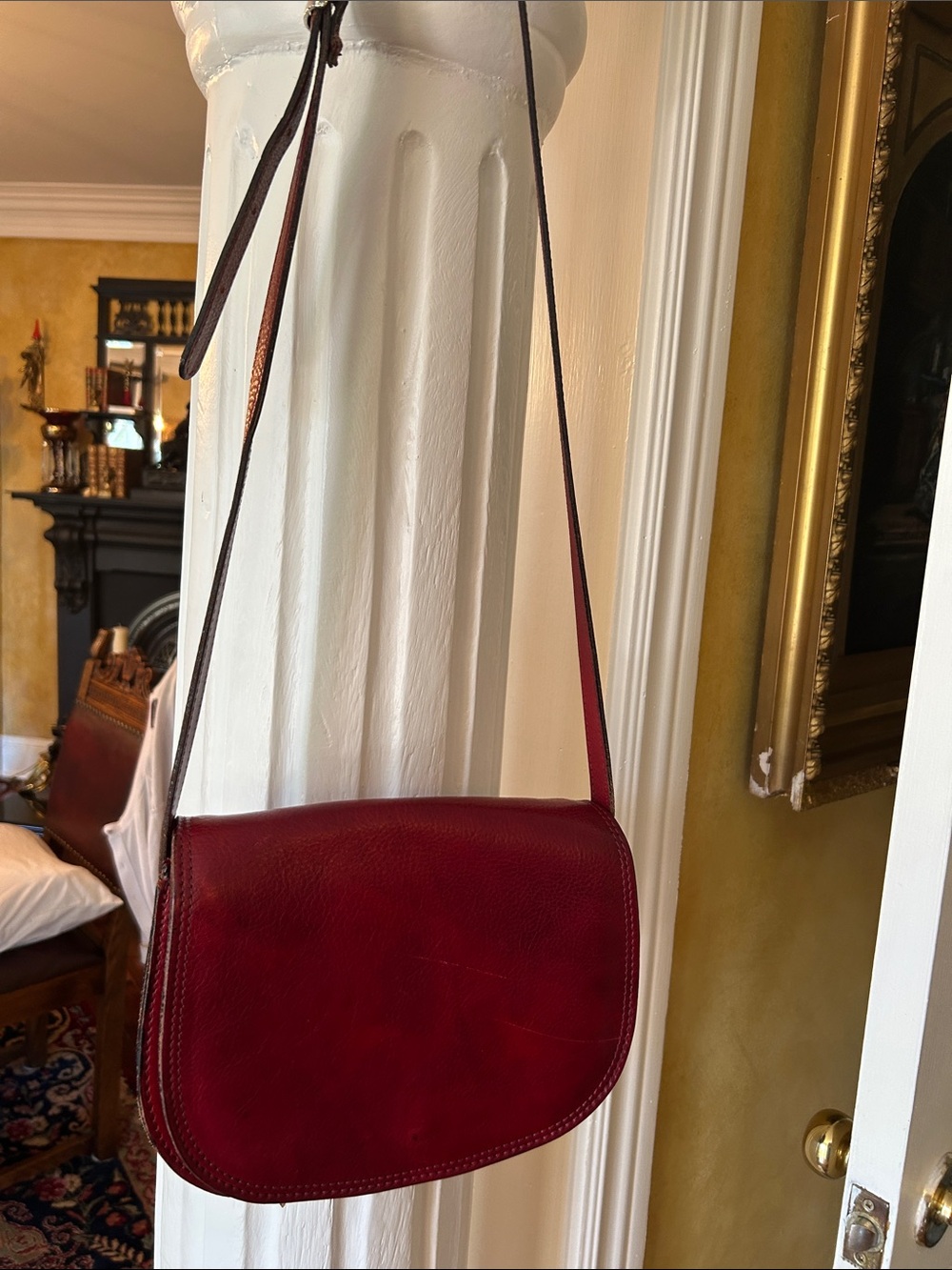 Classic Women's Leather Crossbody Bag - Red